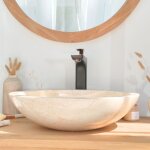 Vasque ronde barcelone en marbre � poser colori cr�me - diam�tre 45 cm