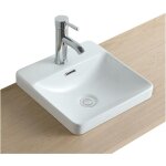 Vasque semi encastrée carrée en céramique blanche 37cm Vasque semi encastrée carrée en céramique blanche 37cm