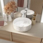 Aurlane - vasque terrazzo gris - diam 35cm x 12cm - ronde en ceramique blanc mat Aurlane - vasque terrazzo gris - diam 35cm x 12cm - ronde en ceramique blanc mat