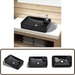 Vidaxl - vasque  trou pour robinet cramique noir pour salle de bain - lavabo cramique - lavabo noir ...