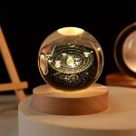 Veilleuse boule de cristal 3d, boule de cristal de la galaxie spatiale, lampe de nuit boule de verre ...