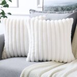 Velours peluche fourrure douce taie oreiller 45x45 beige blanc lot de 2, lit chambre canap� d�coration ...