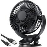 Ventilateur de bureau usb rechargeable � pince, 3 vitesses, batterie 5000 mah, rotation 720�, pince robuste ...