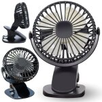 Ventilateur avec pince, mini ventilateur, chargement usb, portable, noir, de bureau