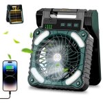 Ventilateur solaire, ventilateur rechargeable 10400 mah, lumi�re led, minuterie, 4 vitesses, ventilateur ...