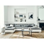 Lisa design - vermont - canap panoramique d'angle gauche - 7 places - convertible - en simili et tissu ...