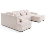 Lisa design - vermont s - canap� panoramique d'angle gauche 7 places en velours c�tel� - beige