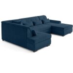 Vermont s - canap� panoramique d'angle gauche 7 places en velours c�tel� - bleu