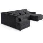 Lisa design - vermont s - canap� panoramique d'angle gauche 7 places en velours c�tel� - gris fonc�