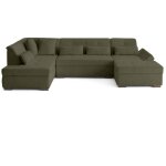 Lisa design - vermont s - canap� panoramique d'angle gauche 7 places en velours c�tel� - vert kaki