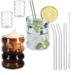Verre  boire, en lot de 4, design original, capacit de chaque : 350 ml, 4 pailles, transparent - relaxdays ...