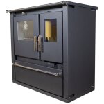 Verso - cuisini�re � bois cs plus - 7, 7 kw plaque sup�rieure en m�tal, four en inox et sortie fum�e ...