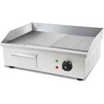 Vertes - plancha professionnelle 3000w en acier inox (surface de gril lisse et rainure 55x35cm, thermostat, ...