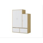 Vestiaire avec 3 portes, 1 penderie et 2 compartiments chaussures - blanc et naturel - nyvela