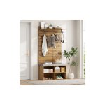 Wishdor - vestiaire d'entre 175 cm, banc  chaussures avec coussins gris, miroir, tiroirs, tagres, ...