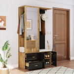 Vestiaire d'entr�e 180 cm, armoire avec miroir, banc � chaussures avec coussin, tiroirs, panneaux de ...