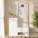 Vestiaire d'entre 180 cm, meuble d'entre 4 en 1 avec miroir, tiroirs et tagres, meuble  chaussures ...