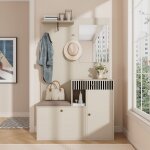 Vestiaire d'entr�e 185 cm, ensemble de meubles d'entr�e 4 en 1, avec miroir, assise rembourr�e, armoire ...