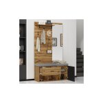 Vestiaire d'entre 190 cm, banc  chaussures avec coussins gris, miroir, tiroirs, tagres, crochets, ...