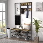 Vestiaire d'entr�e avec 9 crochets, 1 tableau m�mo, 1 sac de rangement et 1 range - chaussures, noir