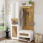 Vestiaire d'entre - armoires avec miroir - 5 patres dores - armoire  chaussures - portemanteau mural, ...