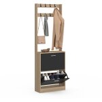 Vestiaire d'entrée klark meuble chaussures 2 portes effet bois et noir Vestiaire d'entrée klark meuble chaussures 2 portes effet bois et noir