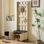Vestiaire d'entr�e, meuble d'entr�e 179, 5 x 60 x 35 cm ? porte - manteaux 4 crochets & banc avec rangement, ...