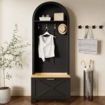 Vestiaire d'entr�e avec meuble � chaussures, �tag�re et crochets, pieds en m�tal, noir