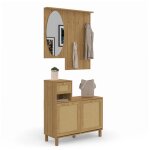 Vestiaire d'entr�e avec miroir hanae effet naturel cannage