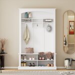 Vestiaire d'entrée avec porte - manteau et banc de rangement à chaussures - 120x40x190 cm - blanc Vestiaire d'entrée avec porte - manteau et banc de rangement à chaussures - 120x40x190 cm - blanc