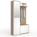 Vestiaire d'entr�e rangement chaussures avec miroir et �tag�res mahaut 1 porte effet bois et blanc