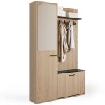 Vestiaire d'entr�e rangement chaussures avec miroir et �tag�res mahaut 1 porte effet bois et noir