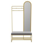 Vente - unique - vestiaire en m�tal avec banc, miroir et 1 �tag�re - dor� - azelia