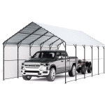 Vevor abri de voiture en metal robuste, 4 x 8 m, abri de garage exterieur avec cadre et toit en acier ...