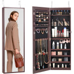 Vevor armoire a bijoux mural 108 cm, organisateur de bijoux avec miroir et led interieur, meuble de rangement ...