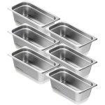 Bac gastronorme gn 1 / 3 lot de 6, recipient inox pour bain - marie 0, 8 mm deepaisseur, bac inox alimentaire ...