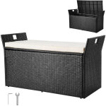 Vevor banc de rangement exterieur en rotin synthetique coffre de jardin 340 l banc de terrasse avec coussin, ...