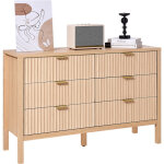 Vevor commode a 6 tiroirs canneles, meuble de rangement en bois avec systeme coulissant et anti - basculement, ...