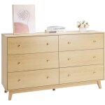 Vevor commode 6 tiroirs, meuble de rangement en bois avec systeme coulissant et anti - basculement, style ...