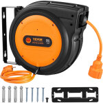 Vevor enrouleur de cable deextension retractable, 19 m, 1600 w avec cordon dealimentation 1 m protection ...