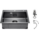 Vevor evier de cuisine 68 cm, evier a montage par le haut en acier inox 304, evier a poser a encastrer ...