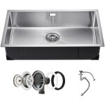 Vevor evier de cuisine, 76 cm, evier sous plan en acier inox 304, evier a encastrer cuve simple avec ...