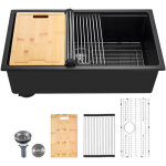 Vevor evier de cuisine moderne en granit de 76, 2 cm, evier sous plan a large cuve simple, bac a laver ...