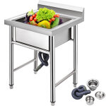 Vevor evier inox de cuisine 1 bac evier sur pieds en acier inox anti - eclaboussures lavabo inox professionnel ...