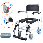 Vevor fauteuil roulant de toilette avec 4 roues verrouillables, repose - pieds, bras rabattables, hauteur ...