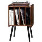 Vevor meuble platine vinyles a 2 niveaux 4 compartiments, support de tourne - disque capacite 100 albums, ...