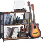 Vevor meuble platine vinyles a 3 niveaux avec support de guitare, support de tourne - disque capacite ...