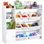 Vevor meuble de rangement jouets enfant a 4 niveaux avec bibliotheque, etagere deorganisateur de jouets ...