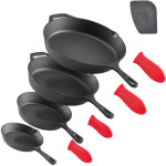 Vevor poele en fonte 4pcs 15, 5 / 20, 5 / 26 / 30, 5 cm, sauteuse pre - assaisonnee avec poignee en silicone ...