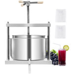 Vevor pressoir a fruits manuel 12 l, presse a vin avec 2 barils en acier inoxydable, avec poignee triangulaire ...